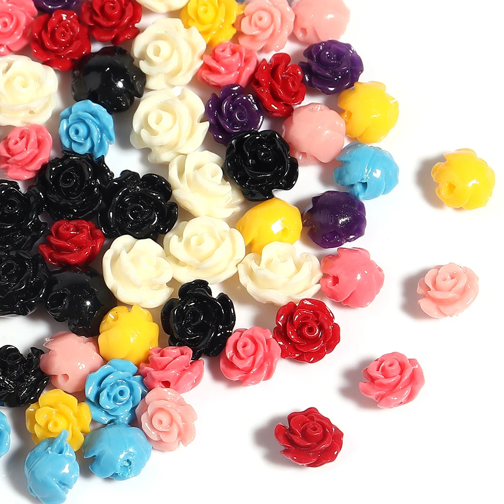 10Pcs 6-15mm Resin Rose Camellia Flower Flatback Beads Loose Spacer Beads Ornaments Charms Embellishments For Phone Decorations