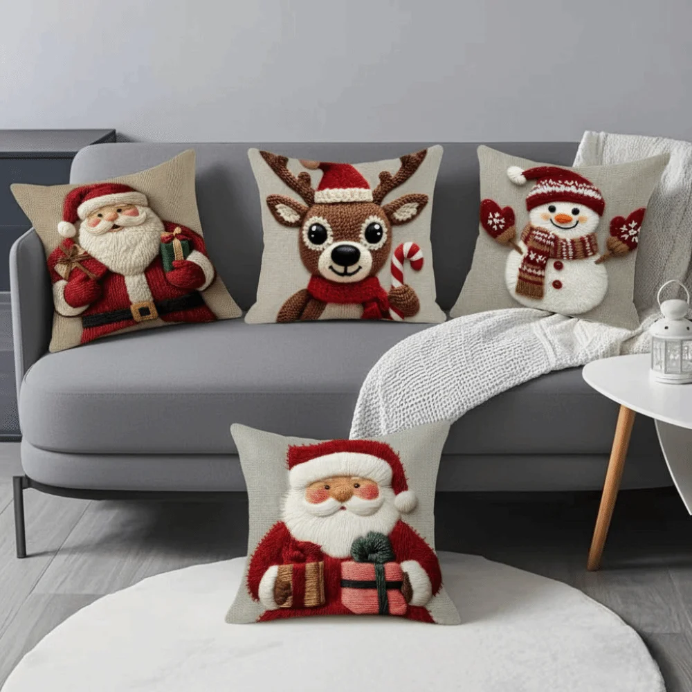 New 45x45cm Christmas Pillowcase Merry Christmas Sofa Cushion Cover Cartoon Santa Snowman Elk Pillow Case Home Bed Car Decor