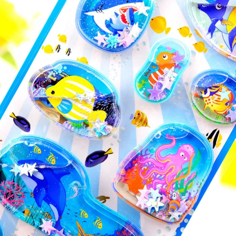 3 pcs/6 pcs Creative Sea Wolrd Rocking Water Stickers 3D Scrapbooking Diy Journal Stationery Sticker Deco School Supplies Gift