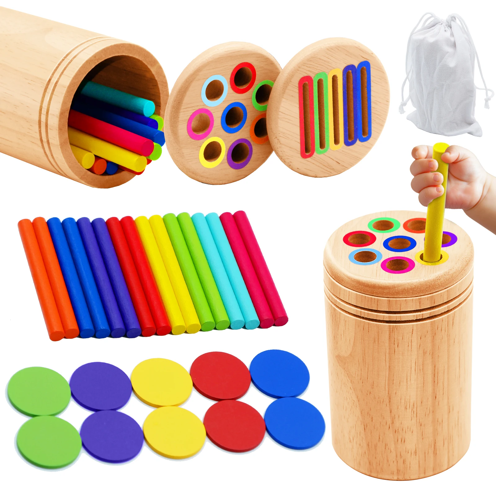 Montessori Wooden Toys Color Sorting Fine Motor Toys Shape Matching Sensory Toys Early Educational Puzzle Toys for Toddlers