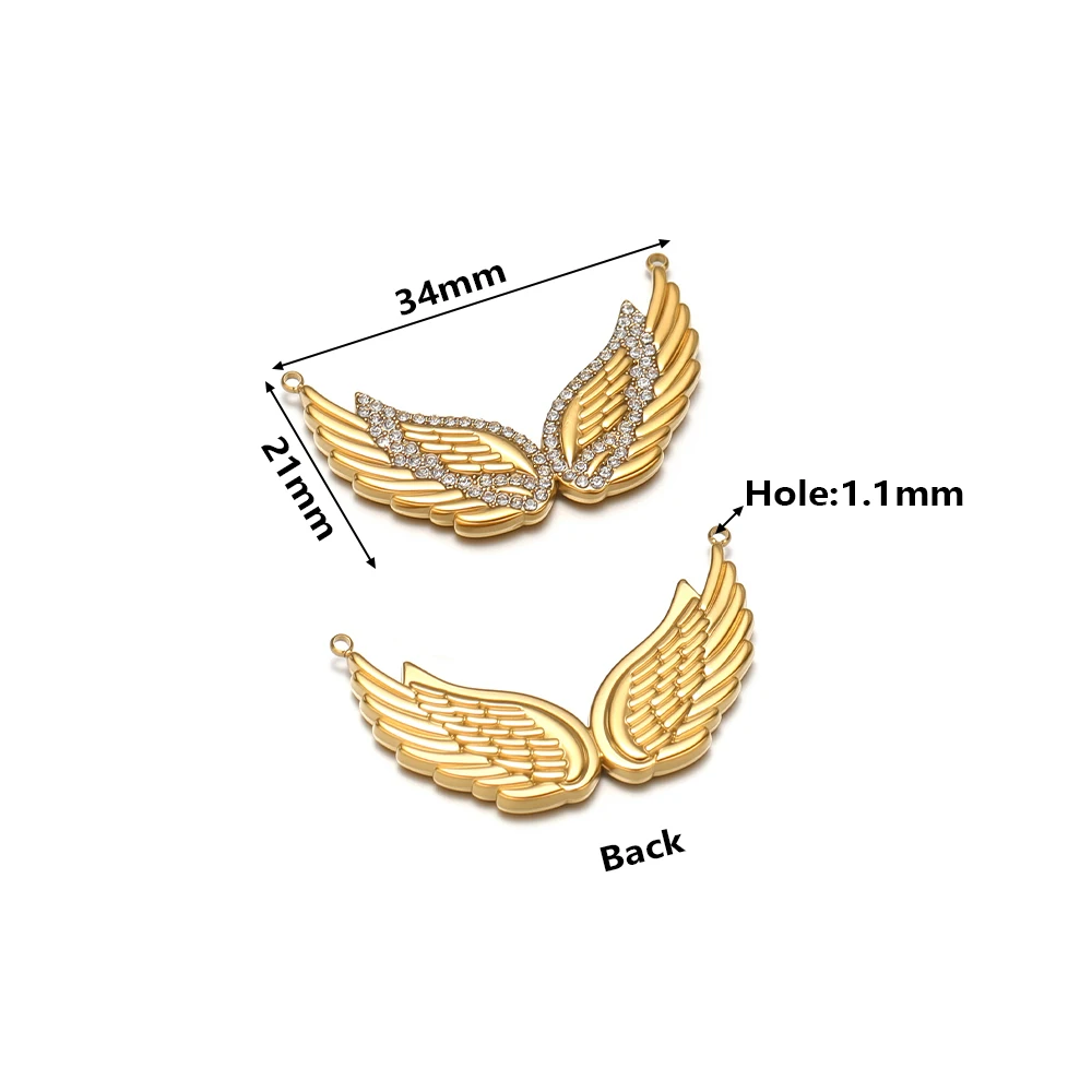 2 Stück Edelstahl-Engelsflügel-Anhänger mit Mikro-Pavé-Verzierung, Halsketten-Verbindungsstücke für DIY-Schmuckherstellung, Armband-Zubehör – Detail 3