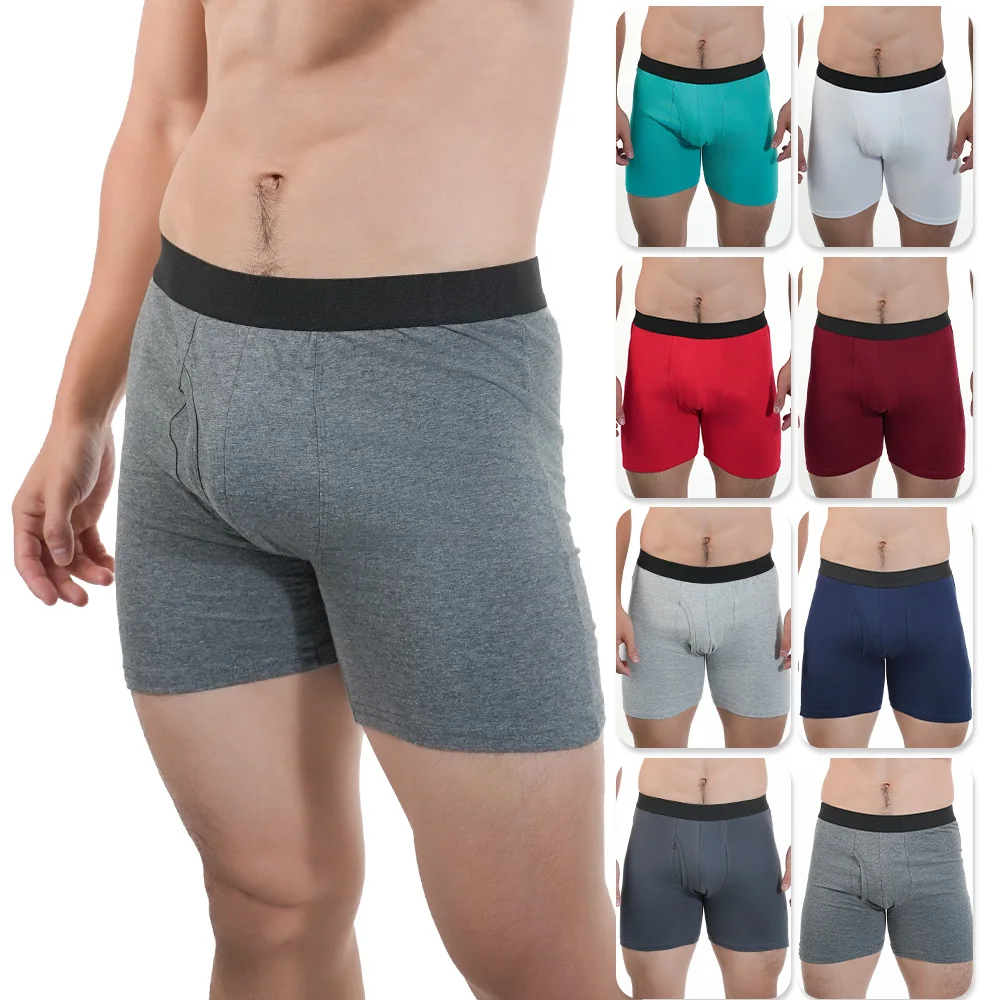 

4 Pcs Men's Cotton Long Boxer Briefs Stretch Sports Underwear High Waist Anti-Chafing Gym Workout Soft Breathable Black Boxers