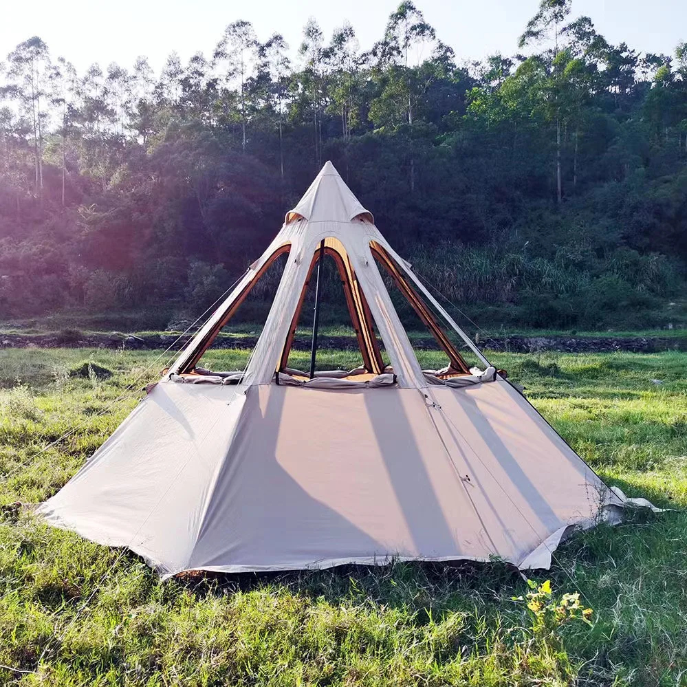 

Outdoor Luxury Mongolian BBQ Pyramid Garden Camping Yurt Tent With Chimney Hole For Sale