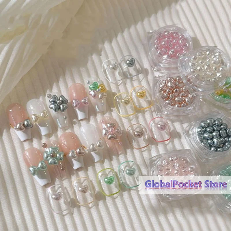 20Pcs Highlighting Love Pearl Nail Accessories 3D Peach Heart Charms Jewelry Cute Versatile Nail DIY Decoration Parts Manicure