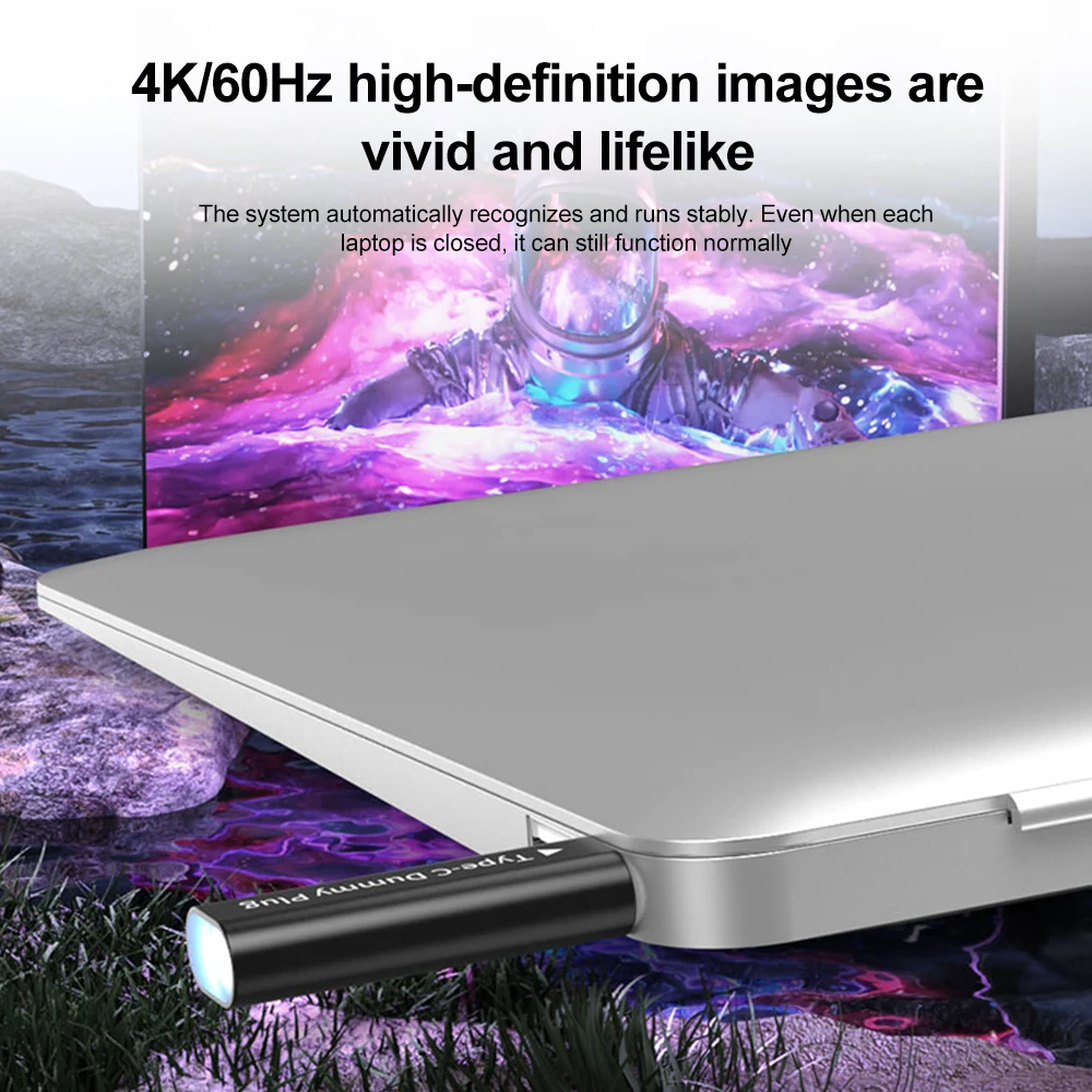 

HD 1080P USB Type-C Адаптер виртуального дисплея DDC EDID Фиктивный штекер Безголовый эмулятор дисплея призрака Манекен нагрузки 4K при 60 Гц Plug and Play