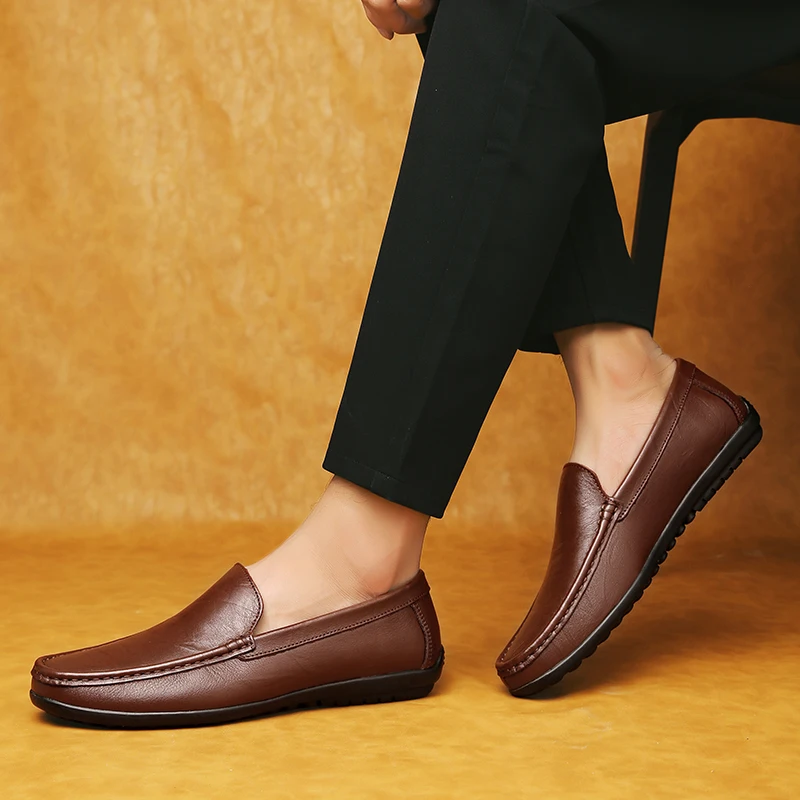 Classic Soft Sole Loafers Leather Casual Business Dress Shoes Men Wedding Party Office Fashion Shoes Flats Comfort Driving Shoes