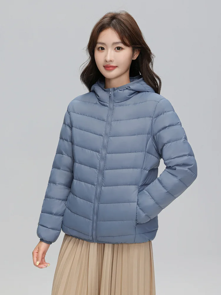 Lightweight Packable Hooded Down Jacket Women Autumn Winter 90% Down Fill Base Layer Jacket Female Solid Color Casual Down Coats