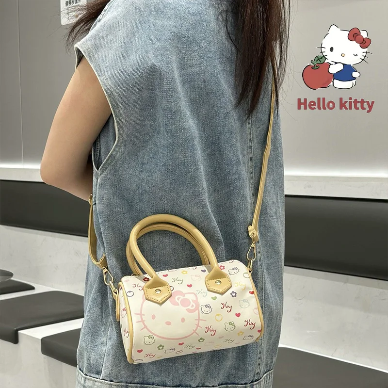 Hello Kitty Cartoon Handbag Cute Sanrio Kitty Printed Mini Zipper Crossbody Bag Pu Retro Fashion Summer Versatile Shoulder Bag