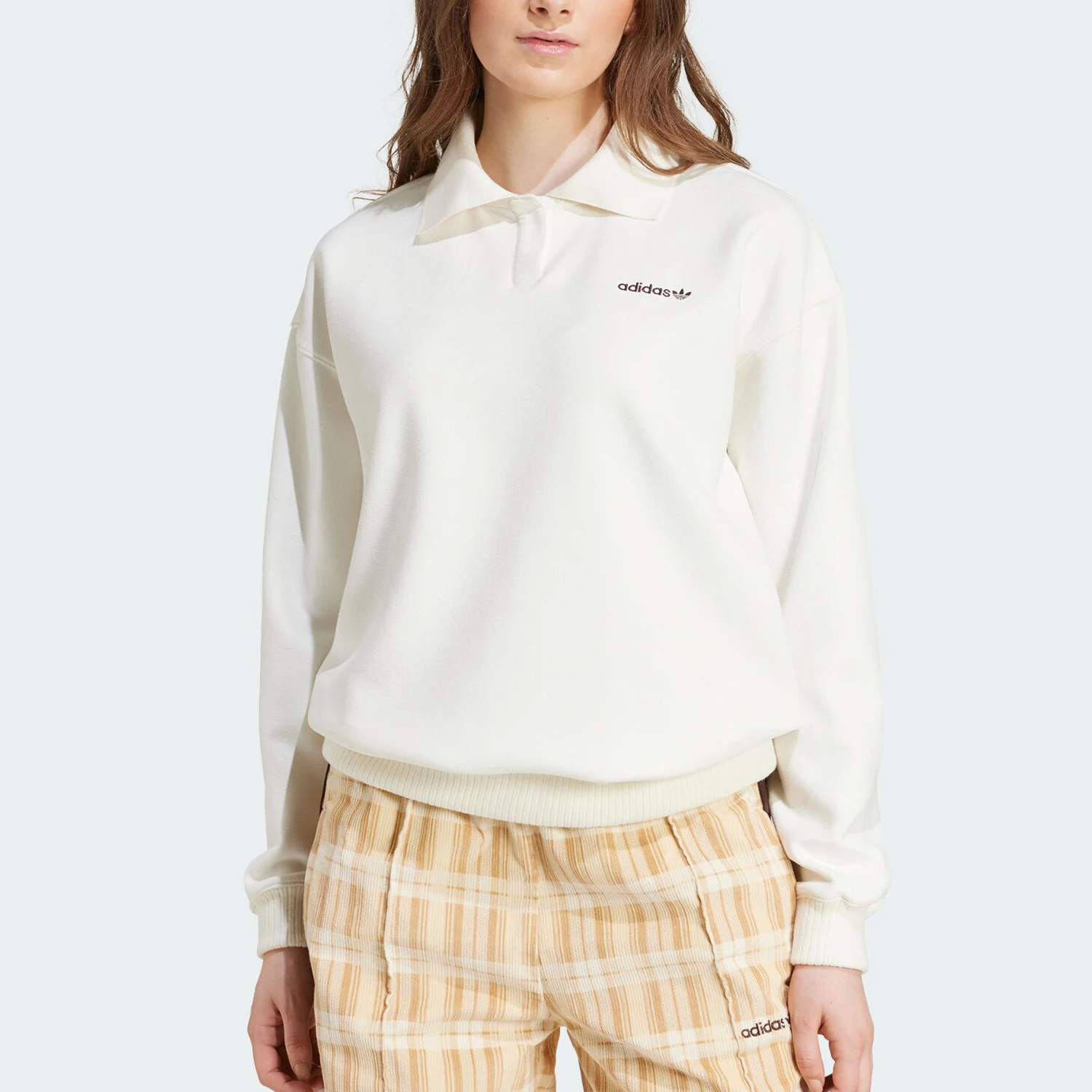 

Adidas genuine clover women's simple flip collar knitted casual sweatshirt IX7417