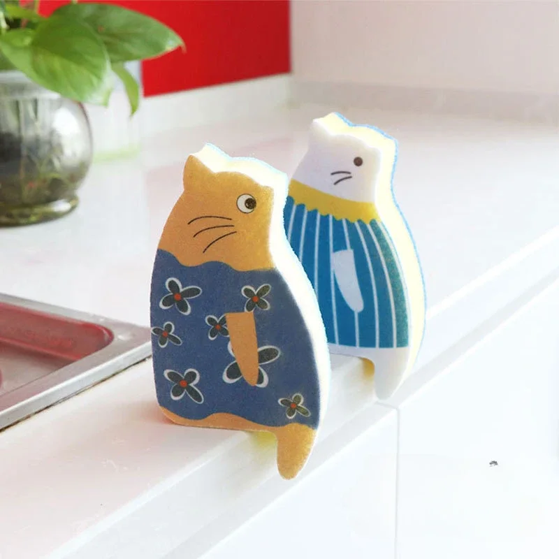 Esponja Para Lavar Platos Para El Hogar, Cepillo Para Lavar Platos, Paño De Limpieza, Dibujos Animados, Gato Lindo, Accesorios De Cocina