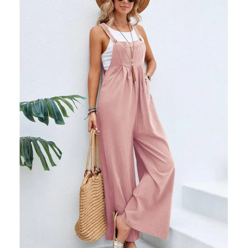 2024 Autumn Women Jumpsuit Sleeveless Pocket Belt Slimming Overalls Ladies Casual Sexy Cargo Pants Solid Tunic Workwear Rompers