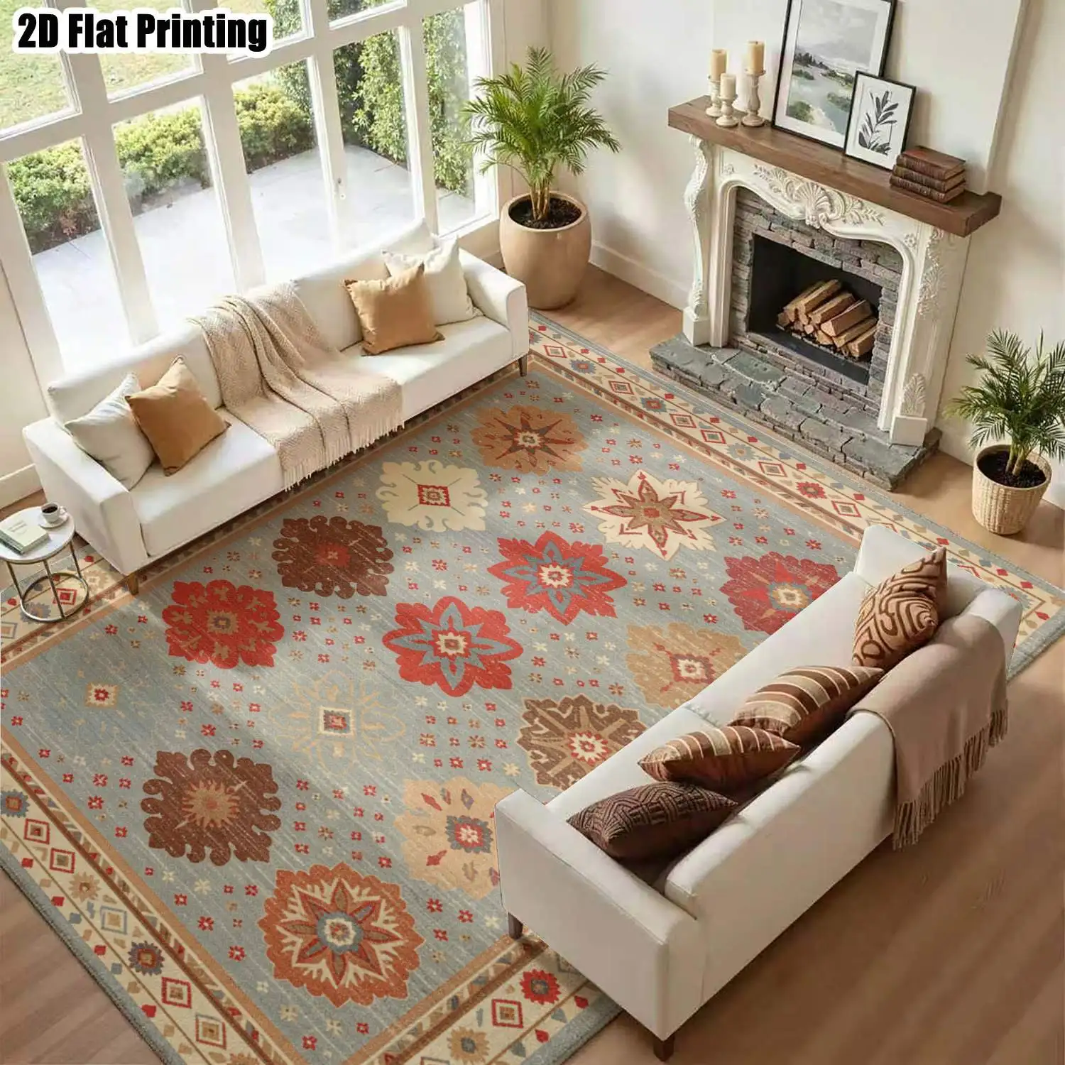 1Pc 2D Printed Morandi-Style Pink Rose Retro Carpet, Home Decor Machine-Washable Mat in Multiple Sizes for Entryway, Dining Room, Bedroom, Etc