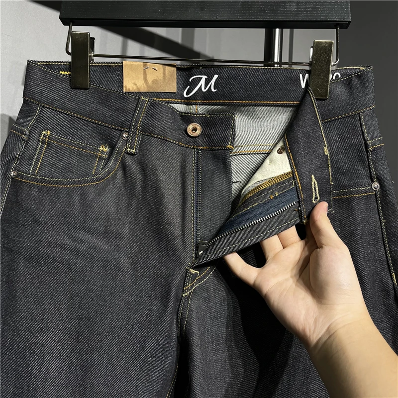 

Оригинальный цвет, джинсовые прямые мужские повседневные джинсы, длинные брюки в стиле ретро, японский стиль, средняя талия, застежка-молния, осенняя одежда