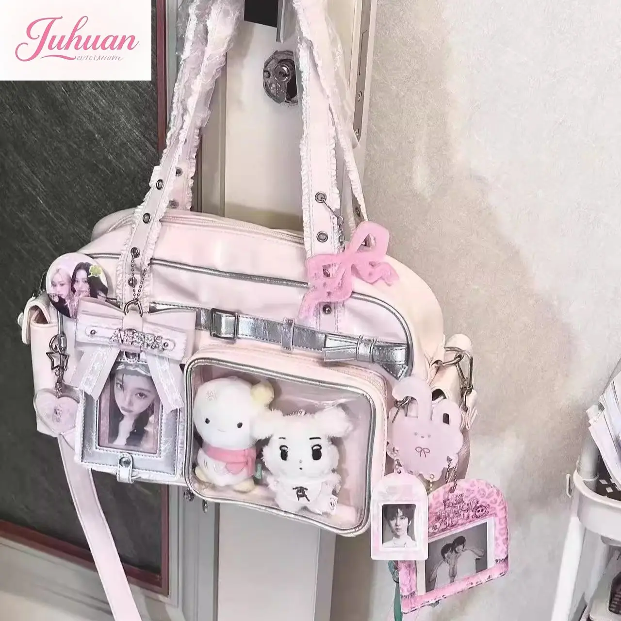 日本のピンクの弓-ltabag-ベビーバッグ大容量-jk-制服バッグ二次元シングルショルダークロスボディパイナップルバッグ女性