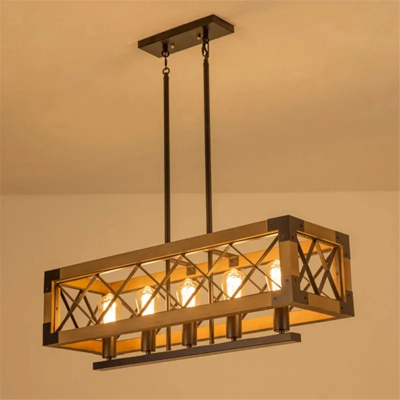 Vintage Rustic Kitchen Island Chandelier Geometric Frame Ceiling Hanging Lamp For Dining Room Living Space Home Lighting Decor