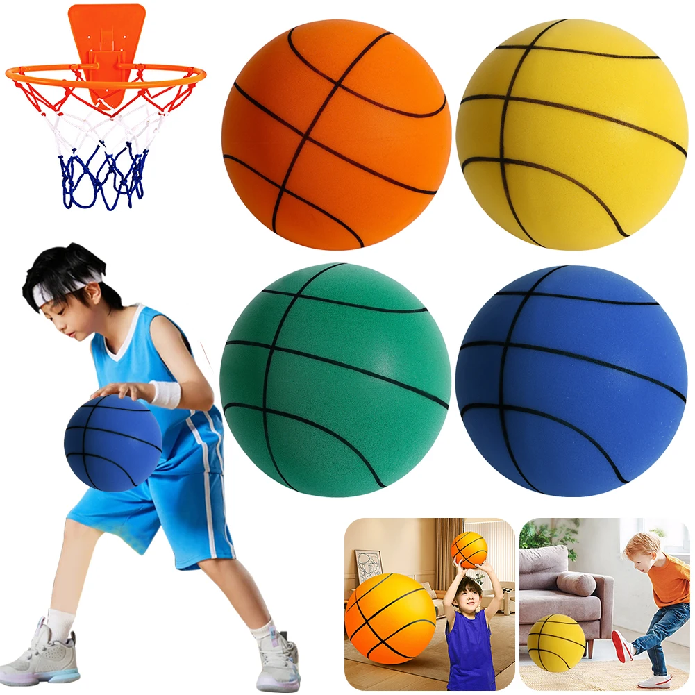 Mini Basketball Hoop Kit Indoor Silent Ball Foam Basketball Bounce Football Home Sports Bouncing Mute Basketball Kids Game Toy