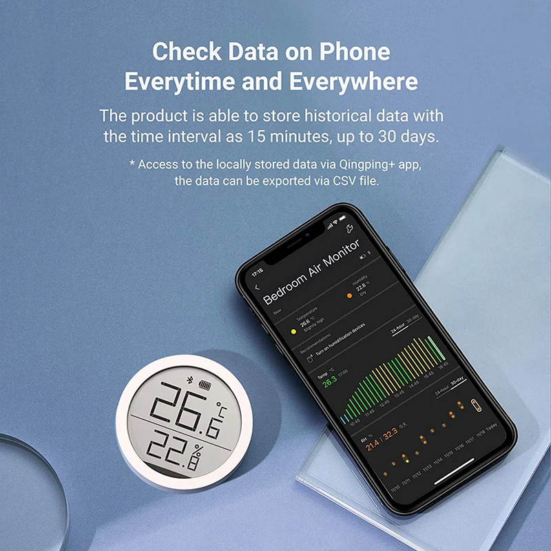 Écran LCD numérique intelligent sans fil, température et humidité, connexion Bluetooth, version Therye.com Lite, Qingping