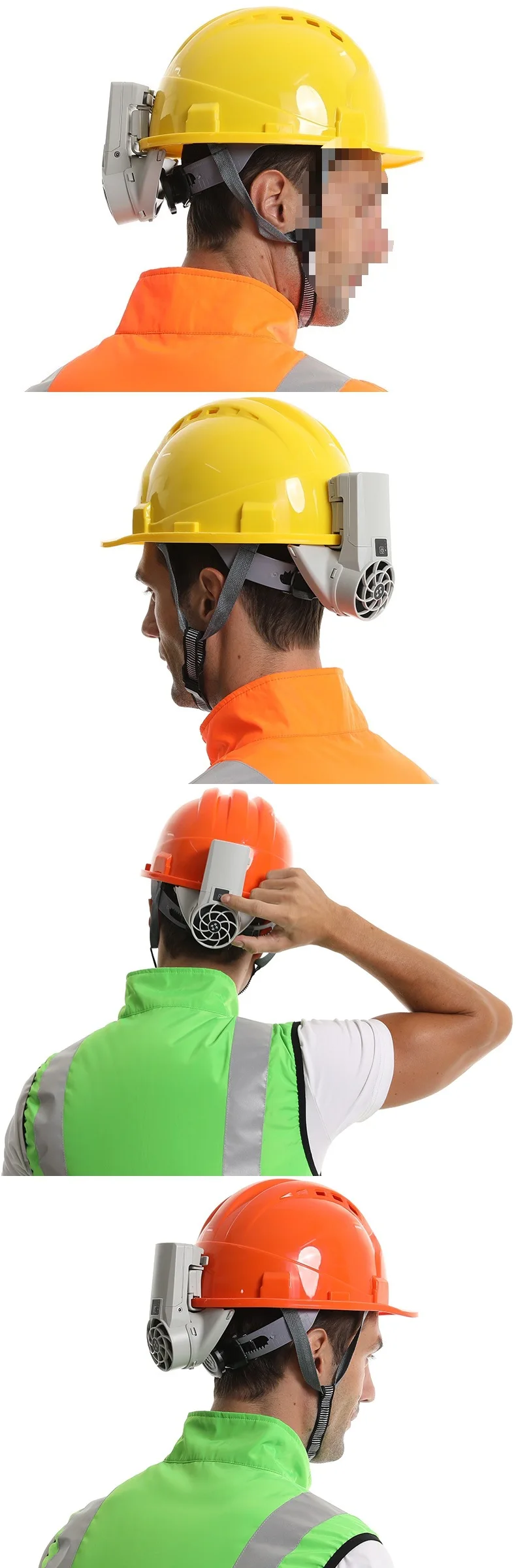 Fan charging helmet with fan construction site cooling