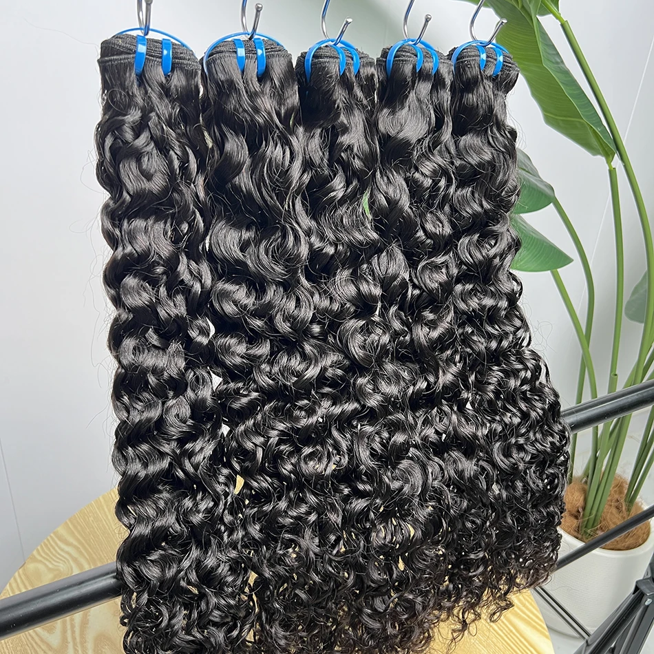 15A Волна воды 100% пучки человеческих волос Плетение наращивания # 1B Натуральный черный цвет Влажные и волнистые необработанные девственные волосы
