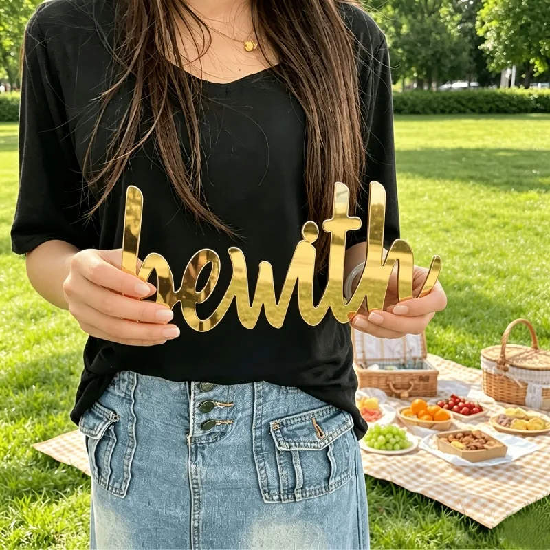 Customizable Thick Wooden Acrylic Name Sign Personalized Nursery Baby Crib Decoration Welcome Wedding Birthday Party Sign