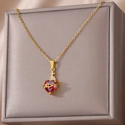 Stainless Steel Zircon Heart Cross Necklace for Women Girls Chain Love Necklaces Vintage Aesthetic Fashion Jewelry Gift