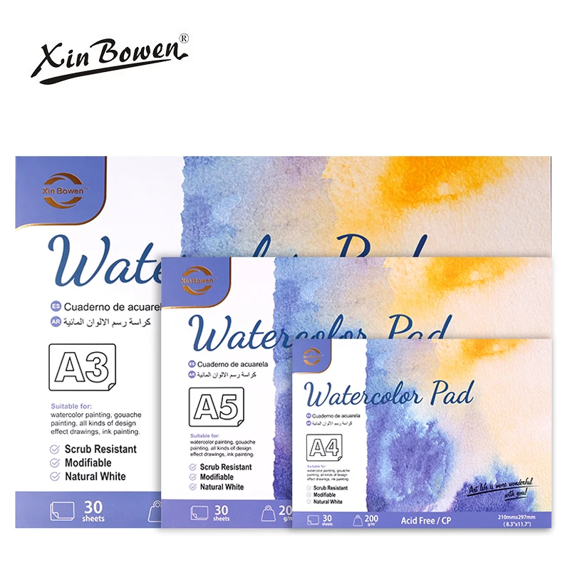 Watercolor Book with coarse grain, 200g, thickened with full wood pulp, art, painting and sketching, A3, A4, A5, 30Sheets/Book