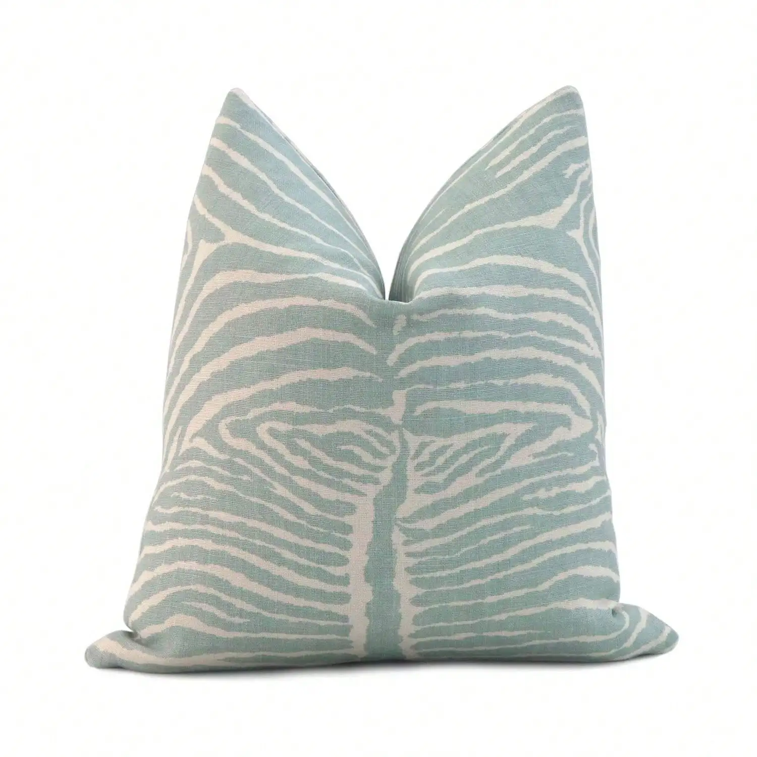 [Halloween Fall Room Decor Pillow][Pillow Cover]Brunschwig Fils Le Zebre Linen Throw Pillow Cover In Aqua Ivory, Luxury Designer Lumbar Cushion Sham For StateM1ent Sofa DE1cor