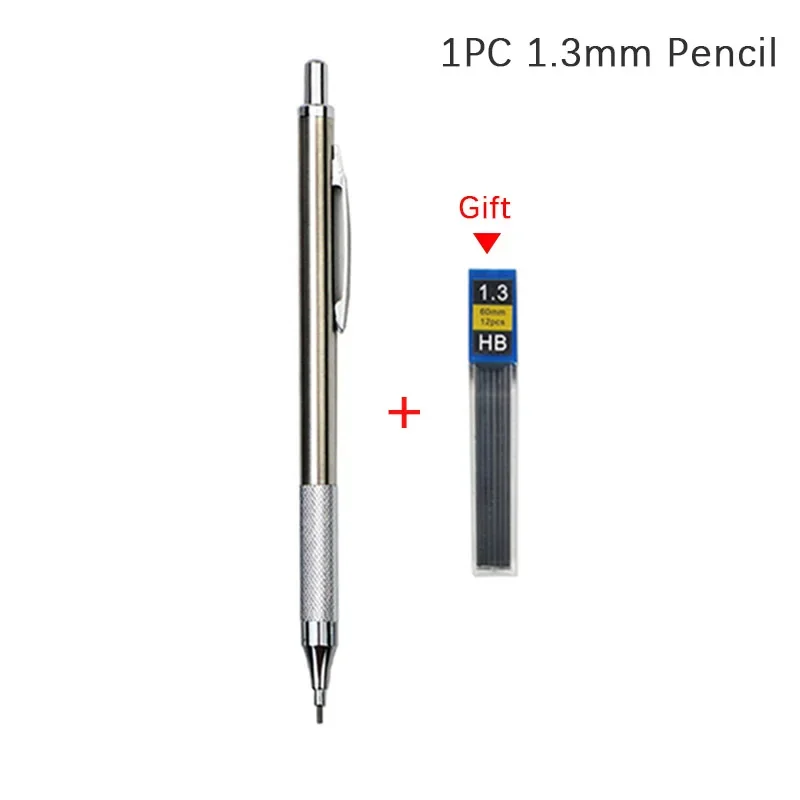 0,3 0,5 0,7 0,9 1,3 2,0 mm Druckbleistift-Set, Vollmetall, Kunst, Zeichnung, Malerei, automatischer Bleistift mit Minen, Büro, Schulbedarf