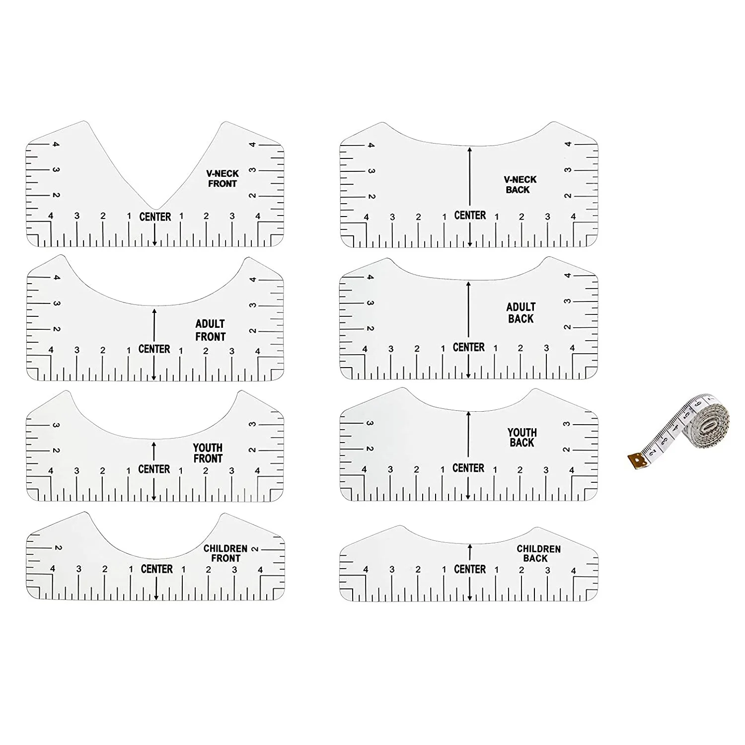 9 PCS -Shirt Guide Ruler for Designing Clothing, PVC Back & Front