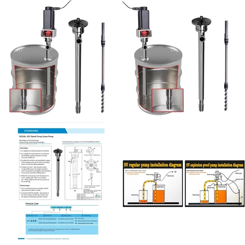 Explosion-proof SS304 SS316 AL Electric Fuel Heat Oil Chemical Acid Transfer Drum Barrel Pump