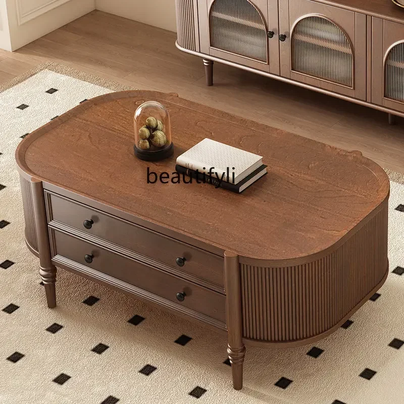 

French Retro Solid Wood Coffee Table Living Room Home Small Apartment Tea Table Modern Simple Furniture side table