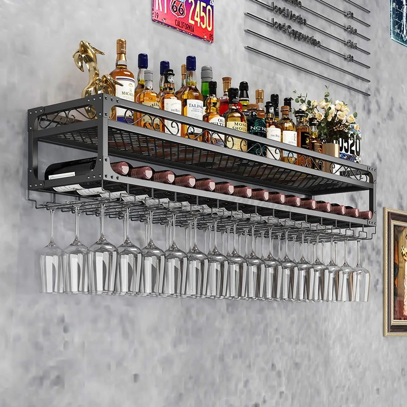 Wall Mounted Bar Wine Rack Hanging Wine Glass Holder Upside Down Storage Organizer Creative Decorative Shelf For Restaurant
