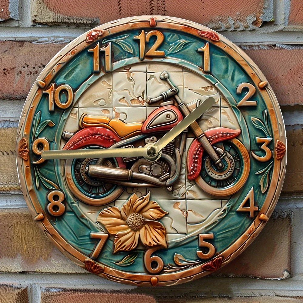 

Silent Aluminum Wall Clock with Motorcycle Design - Perfect for Dorms & Easter Decor, Diy 2D Effects Wall Clock Modern Design