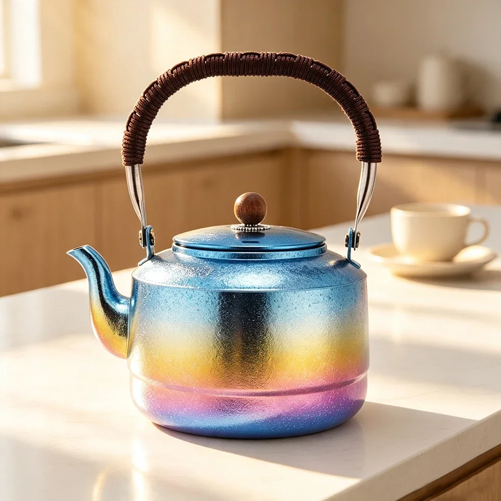 Pure Titanium Ice Flower Iridescent Handle Kettle, Home Restaurant Brewing Tea Pot, Outdoor Camping Water Boiling Kettle, 1L