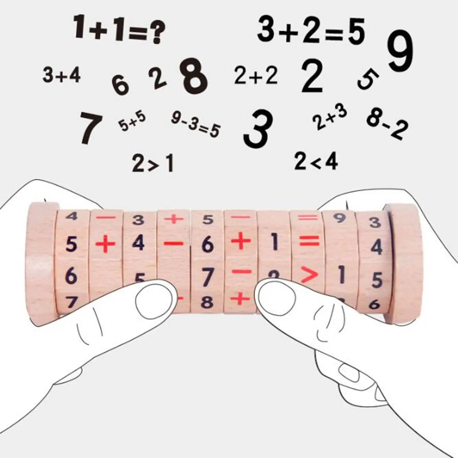 Blocos rotativos de madeira para crianças, brinquedo para aprender matemática, números do cilindro