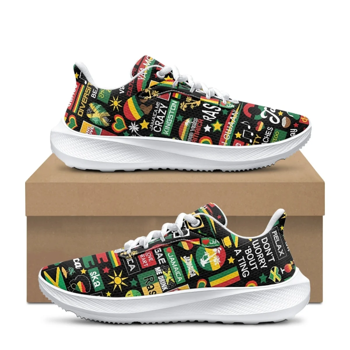 INSTANTARTS Jamacia Rasta Label Print Athletic Sports Shoes s Comfortable Casual Shoes Luxury Black Sneaker Male Footwear Gifts