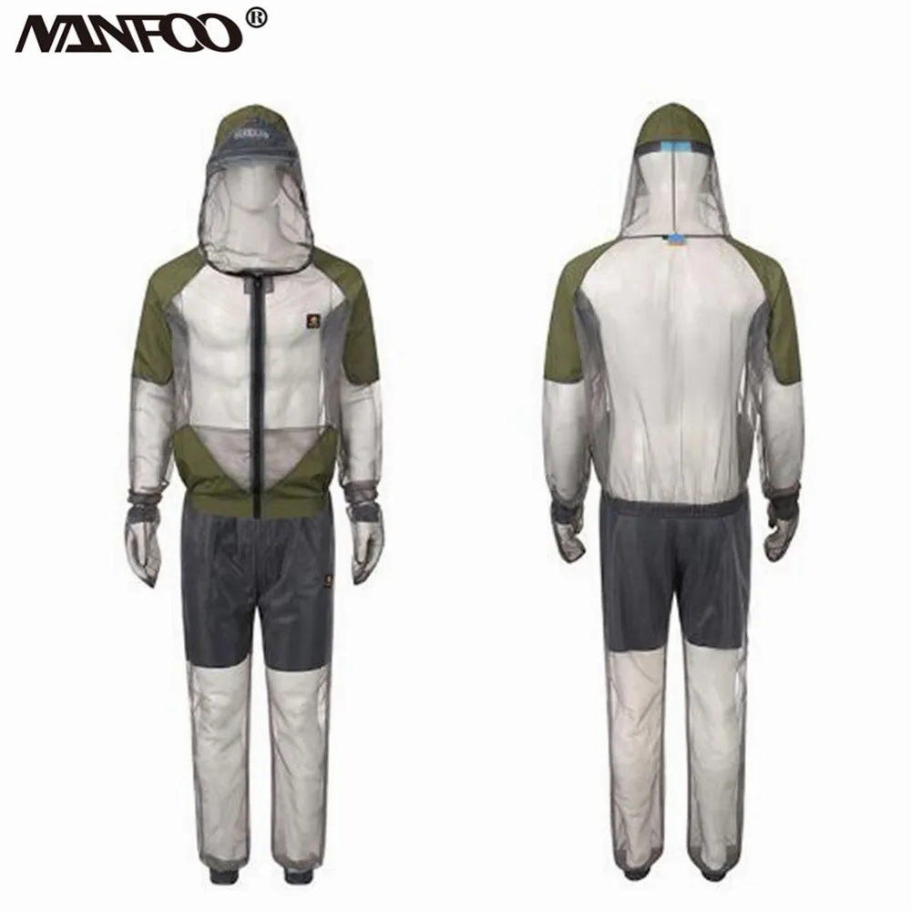 Summer Anti-Mosquito Breathable Mesh Fishing Suit  Lightweight Quick-Drying Mosquito-Prevent Jungle Hooded Jacket Pants