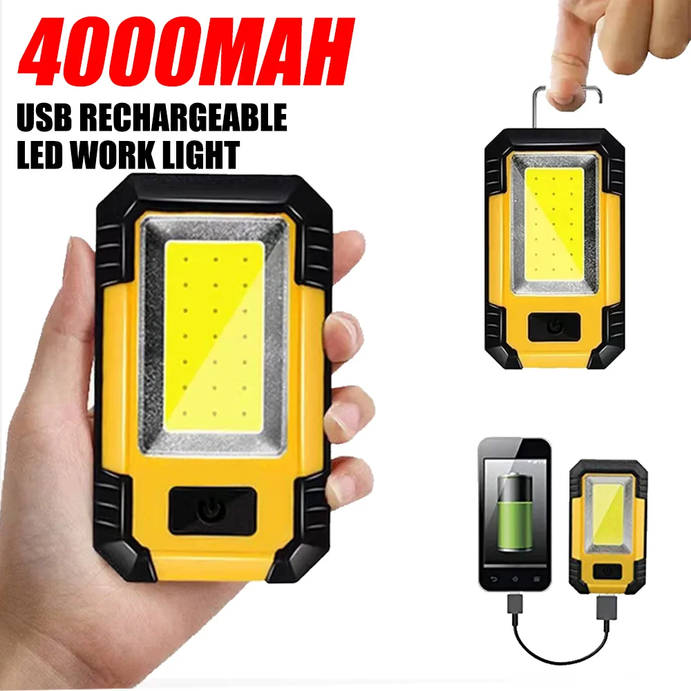 USB Rechargeable Led Work Light COB Flashlight with Magnetic Portable Outdoor Camping Fishing Lantern Emergency Searching Lamp