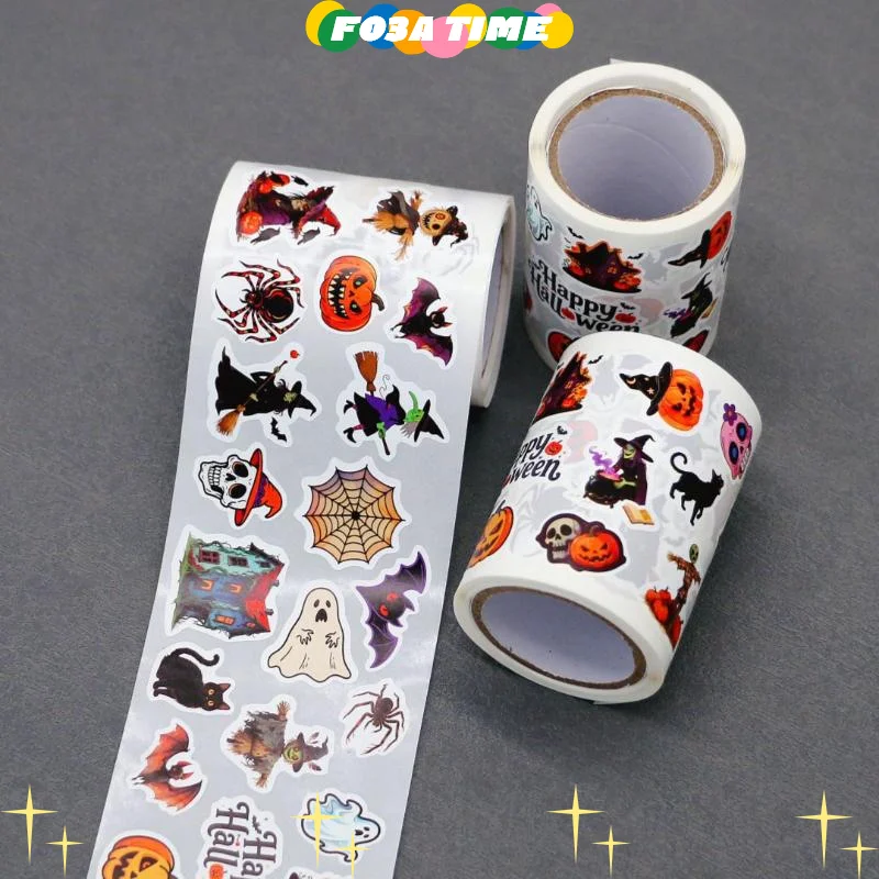 1 rollo de pegatinas de sellado redondas de Halloween, calcomanías de dibujos animados de terror para ordenador portátil, pegatina decorativa DIY, juguetes de regalo de recompensa de PVC
