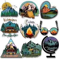 Adventure Awaits Camp Mountain Outdoor Activities Clothing Thermoadhesive Patches Easy to Use DIY Decoration