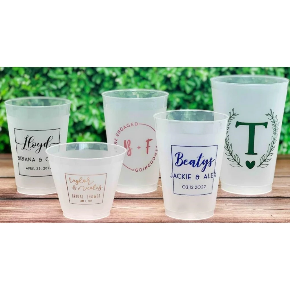 Custom Wedding Cups, Reception Bar Frosted Cups, Personalized Shatterproof Cups, Modern Wedding Decor, Signature Cocktails, Enga