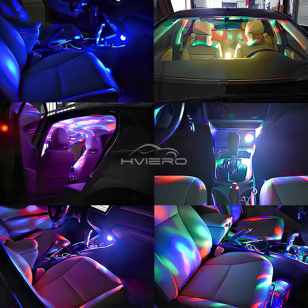 Car Led Auto Lamp USB Ambient Light DJ RGB Mini Colorful Music Sound USB-C Interface IOS Holiday Party Karaoke Atmosphere Bulbs - Image 2
