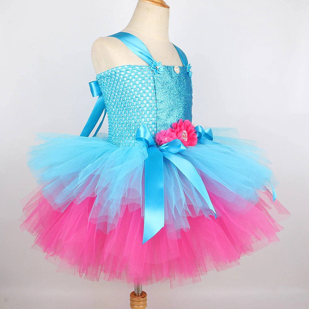 Girls Trolls Lined Tutu Dress Fluffy 3 Layers Magic Elf Fairy Princess Costume Kids Halloween Birthday Outfit with Tulles Hairs