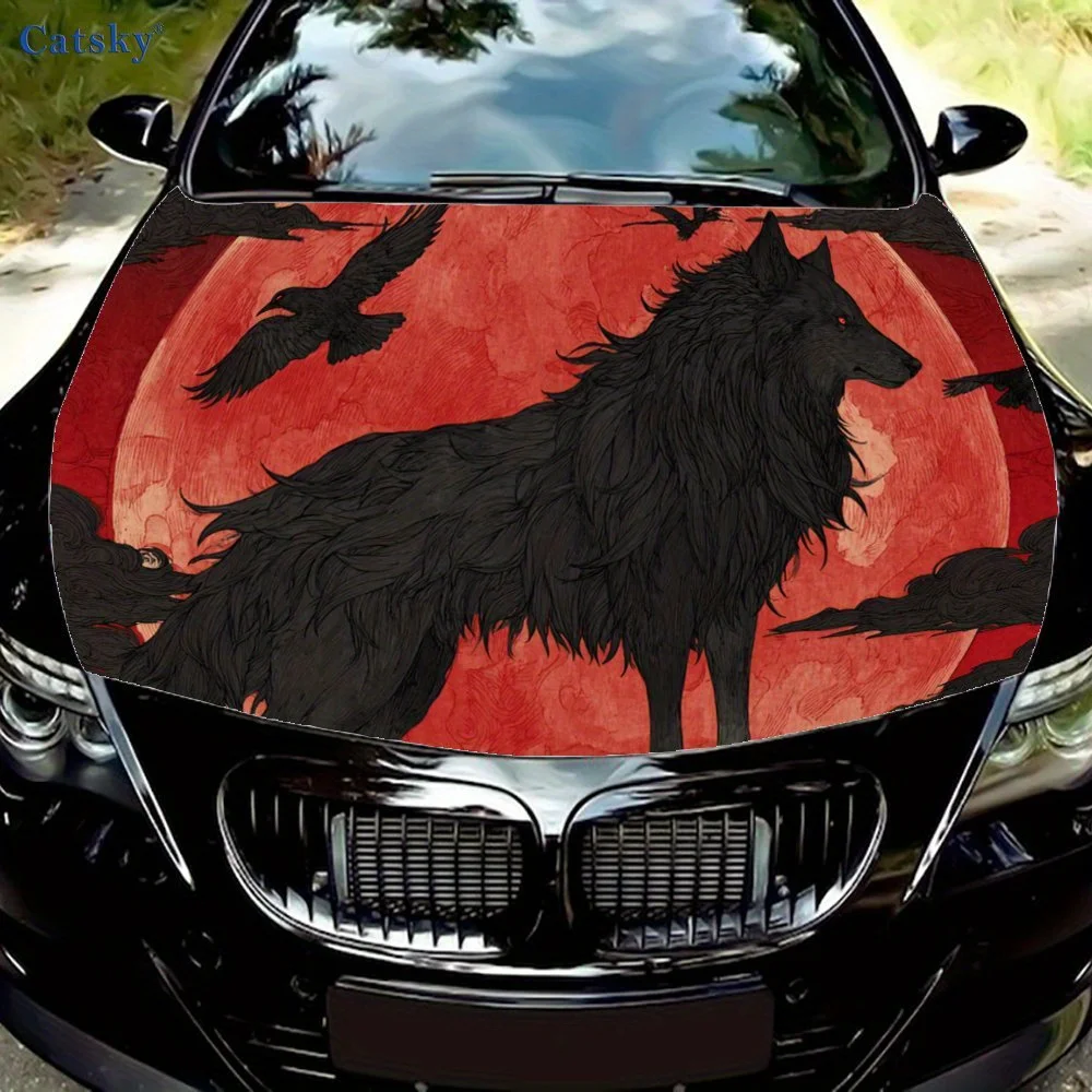

Wolf & Red Moon,Car Hood Decal, Self-Adhesive Waterproof PVC Car hood Sticker,Car Decoration Scratch Resistant Sticker Protectio