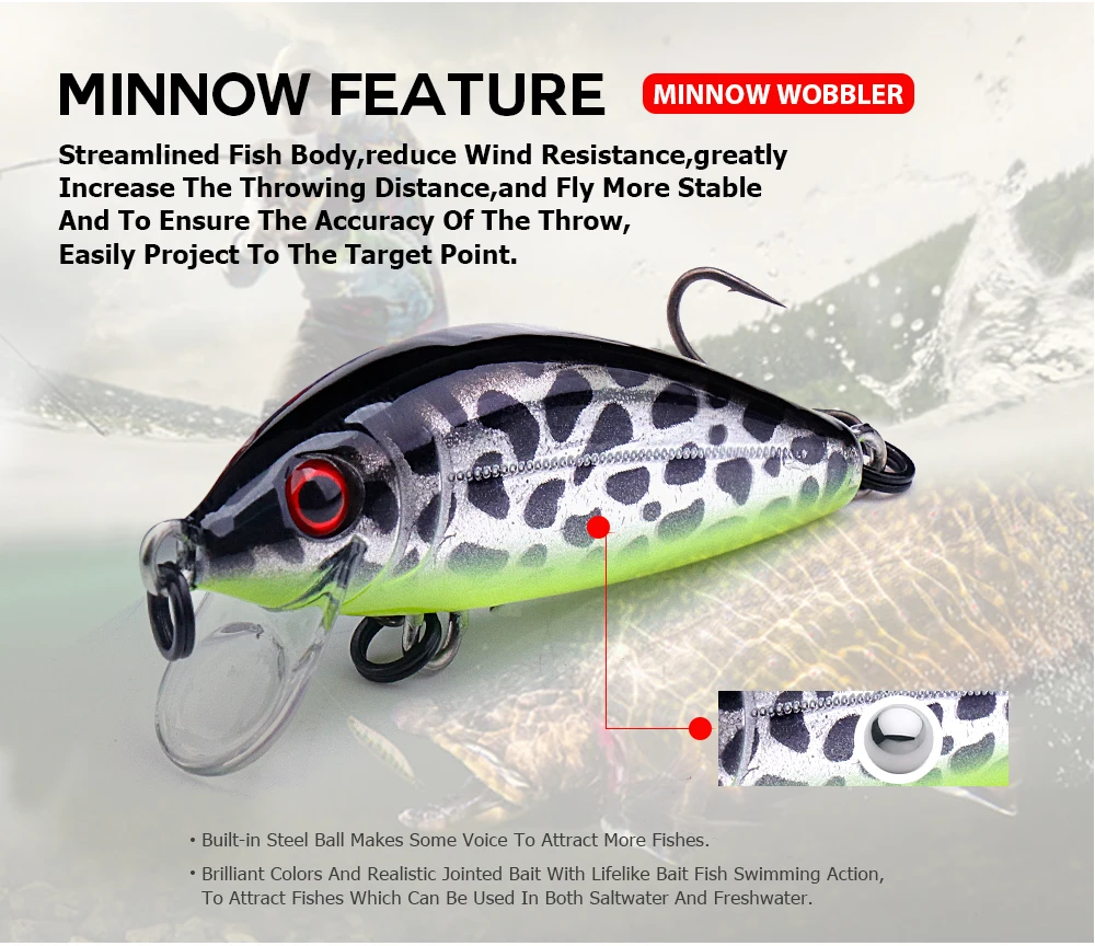 Agoie Sinking Minnow Wobbler 50 mm 5 g harter Jerkbait-Angelköder für Barsch, Forelle, Hecht, realistischer künstlicher Köder – Detail 3