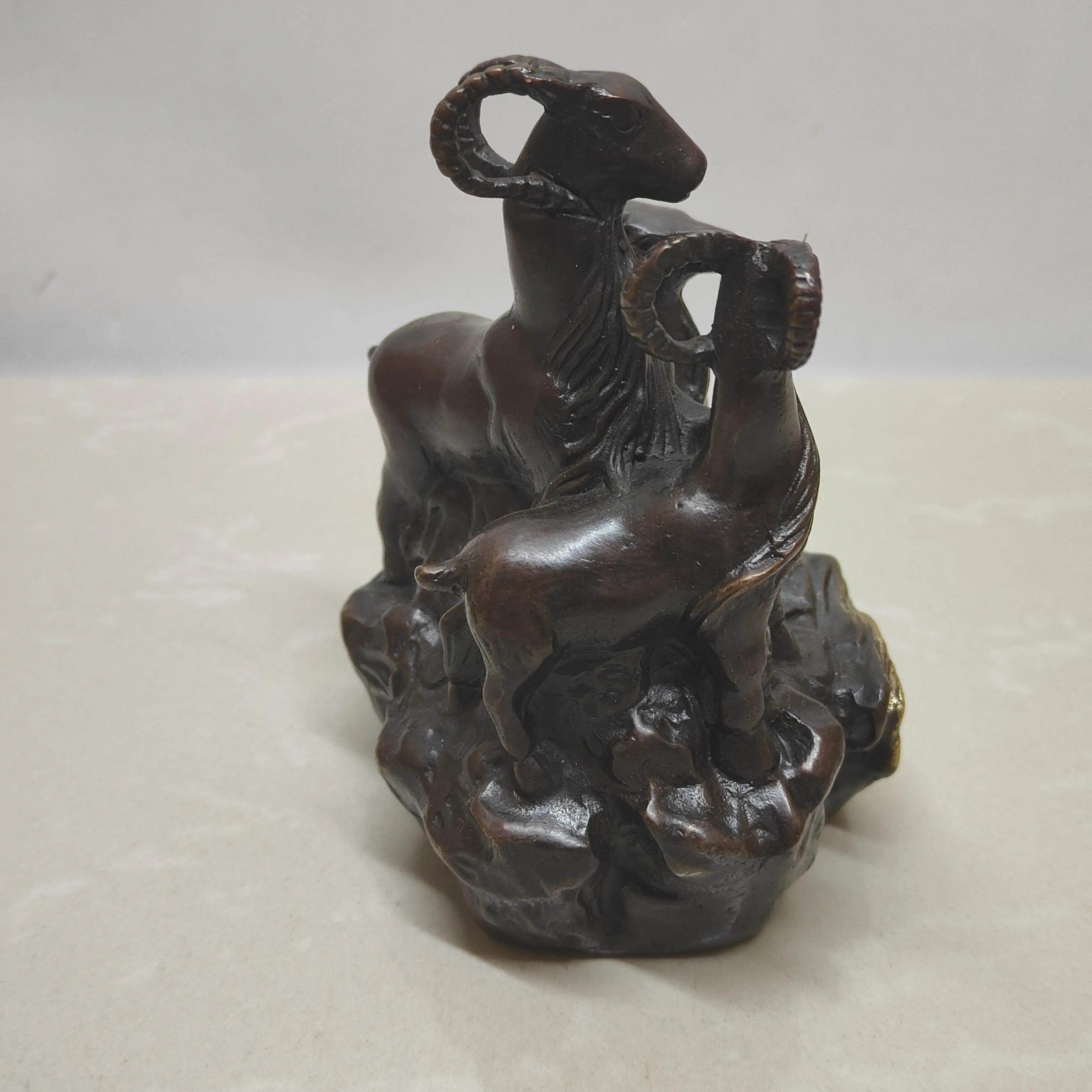 Vintage Brass Three Rams Kai Tai Statue Chinese Zodiac Goat Lucky Wealth Feng Shui Decor