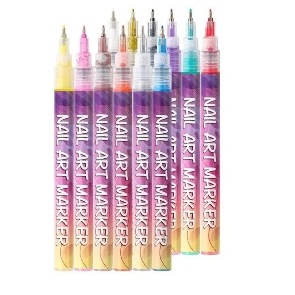 

Набор для 3D-дизайна ногтей, 12 цветов, водостойкие маркеры для нейл-арта, тонкий наконечник, быстросохнущие, для рисования и граффити