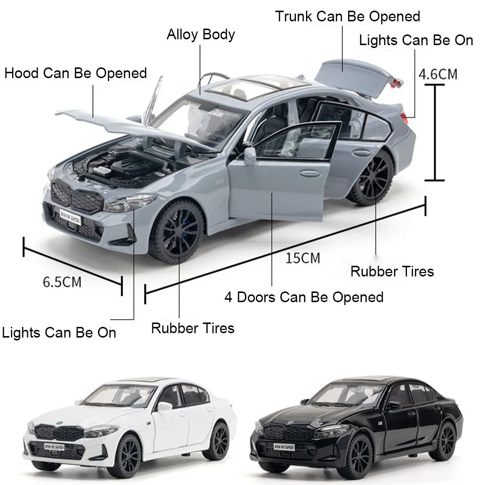 Modelo de coche de simulación 1:32 M4 320I, juguetes de Metal fundido a presión, puertas abiertas, luz de sonido, neumáticos de goma, vehículos ornamentales para niños