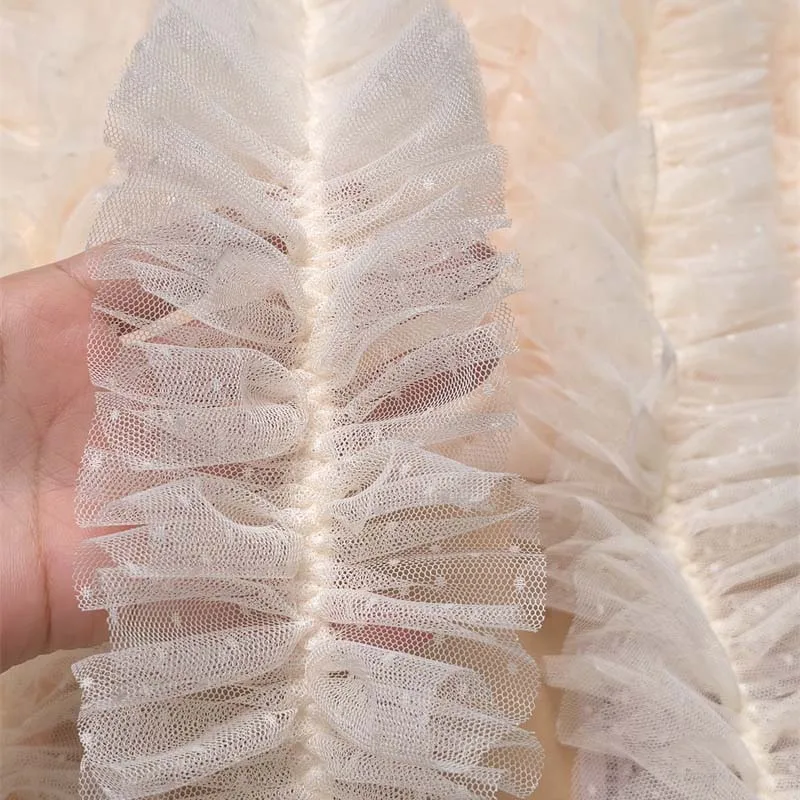 20Yards Pink Mesh Elastic Pleats Lace Bridal Applique Ruffled Stretch Trim Wedding Dress Clothing Sewing Guipure Supplies