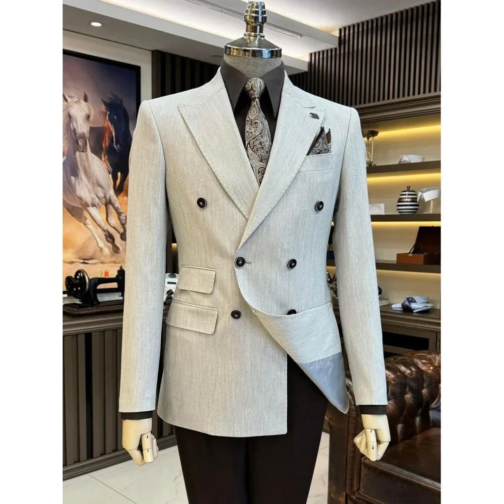 

Handsome Men Suits Peaked Lapel Double Breasted Business Formal Casual Daily Groom Custom Male Clothing 2 Pieces Jacket Pant